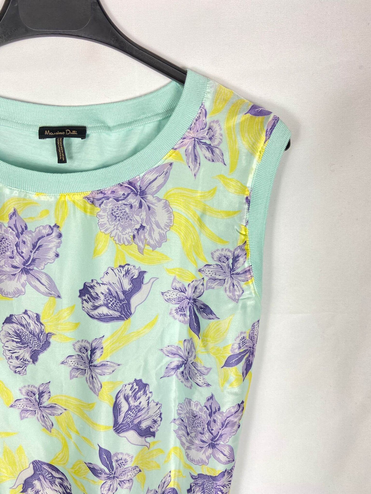 MASSIMO DUTTI. Turquoise blue blouse with double texture print T.xs