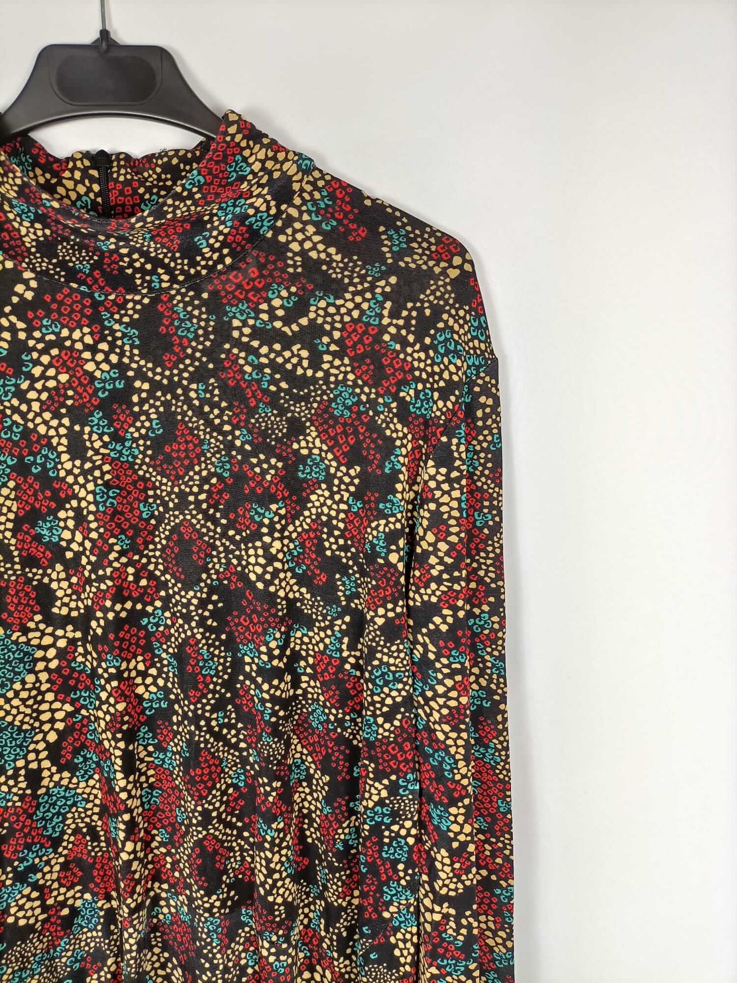 BIMBA Y LOLA. Vestido largo negro estampado elástico T. m