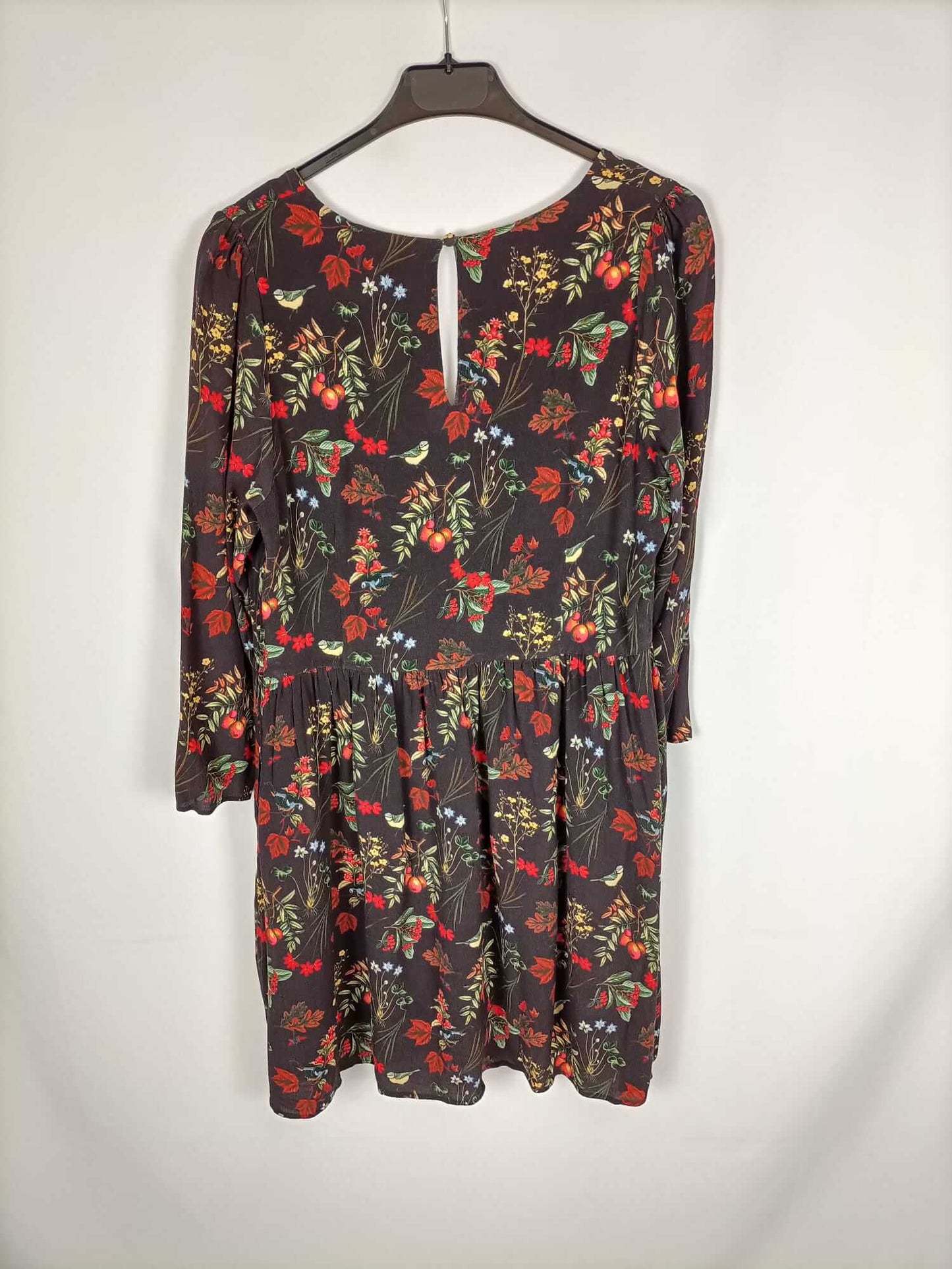 NAFNAF. Short black dress with floral print, size 42