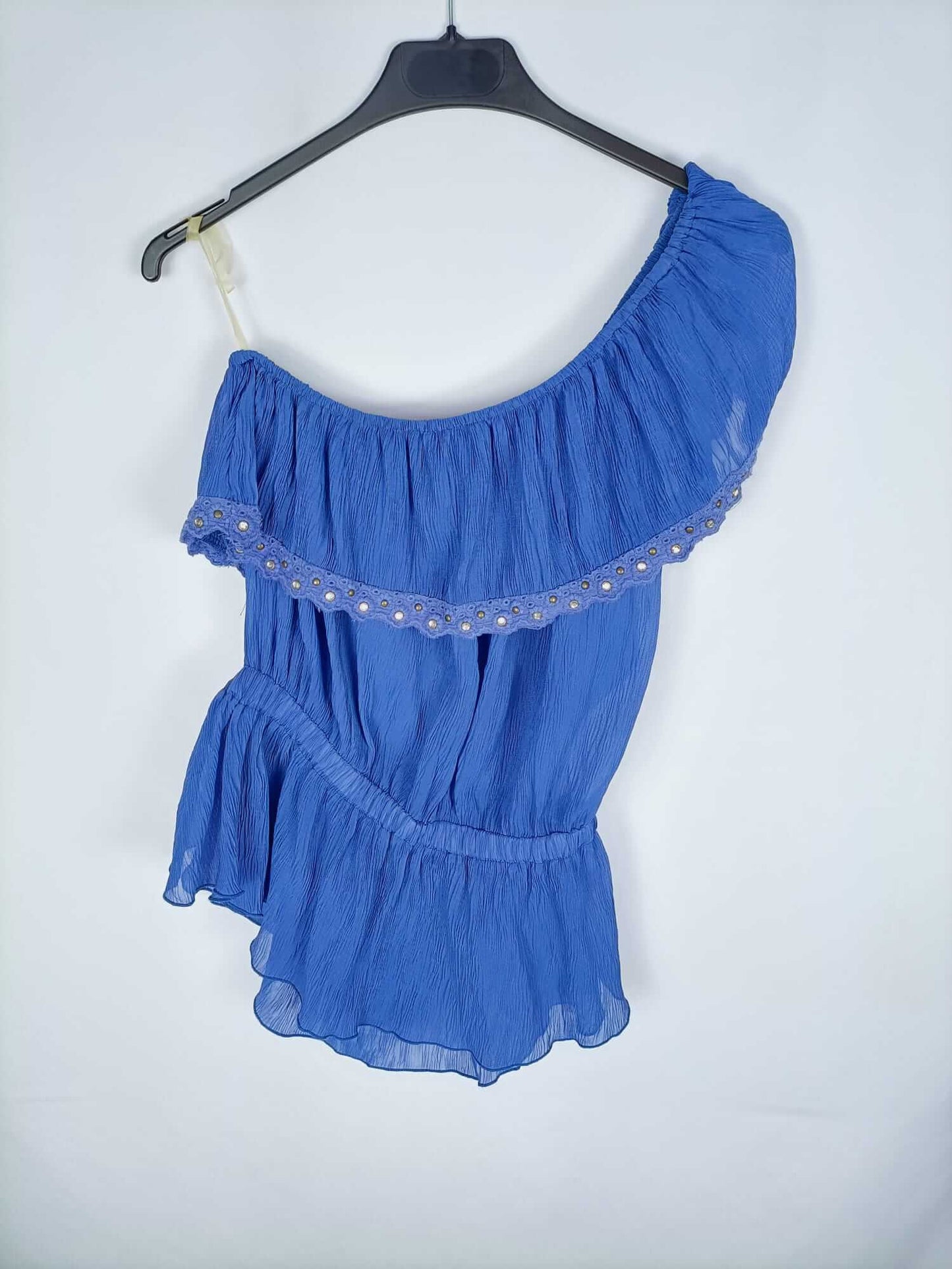 ALI JO. Klein Blue Semi-Sheer Asymmetrical Top Tu (s)