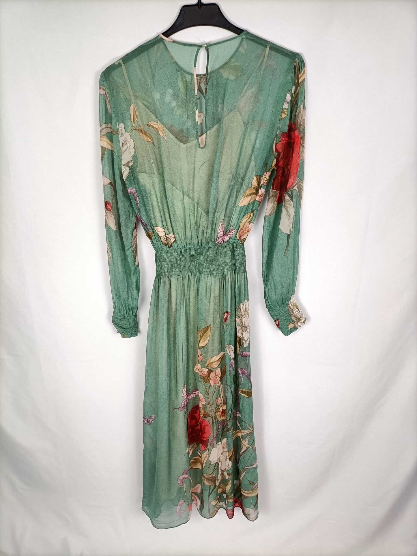 ZARA. Vestido verde semitransparente T.s