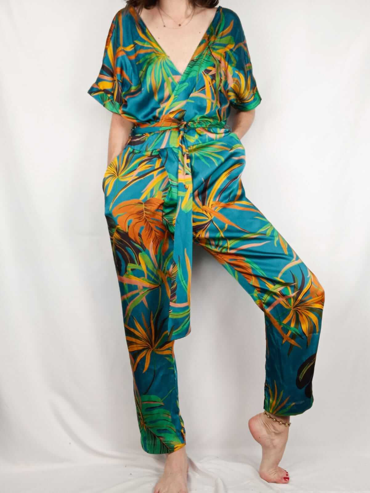 Zara Monos Estampados Mono Largo Fluido Azul Estampado – Hibuy Market