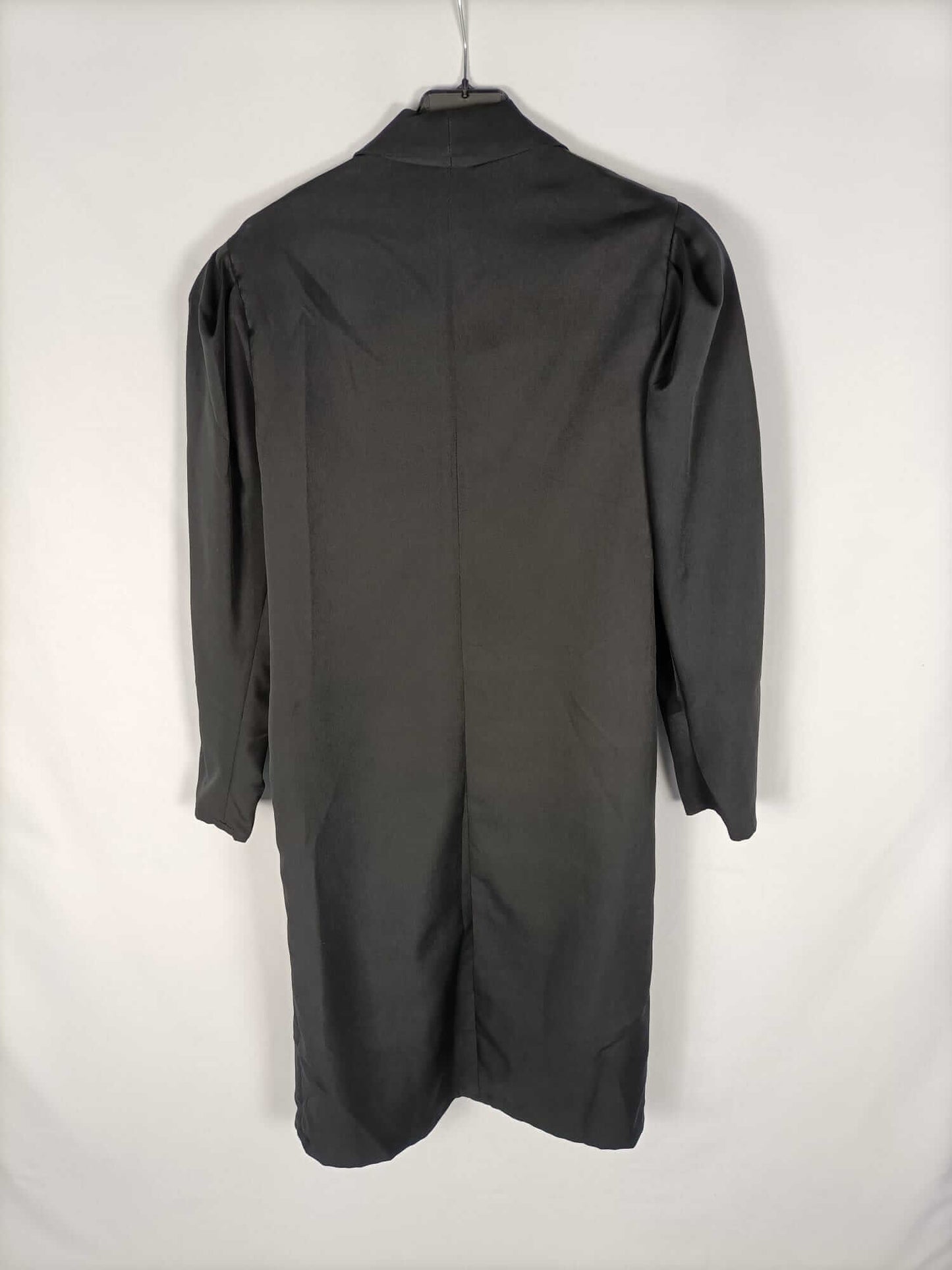 SAFRI.Trench negro fino hombros fruncidos T.L/XL