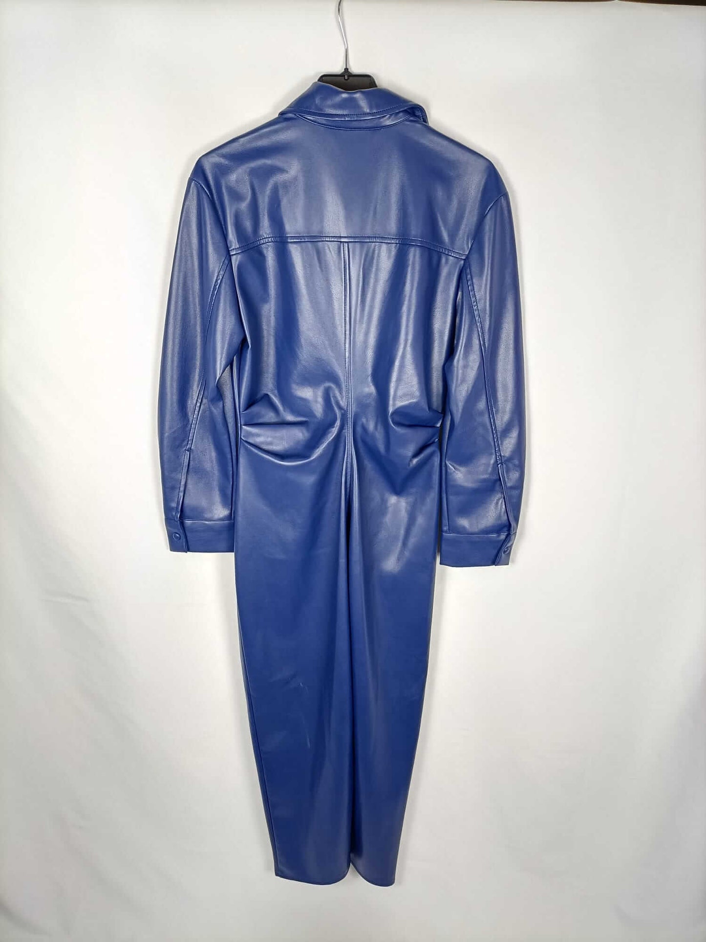 ZARA. Vestido azul efecto piel T.s