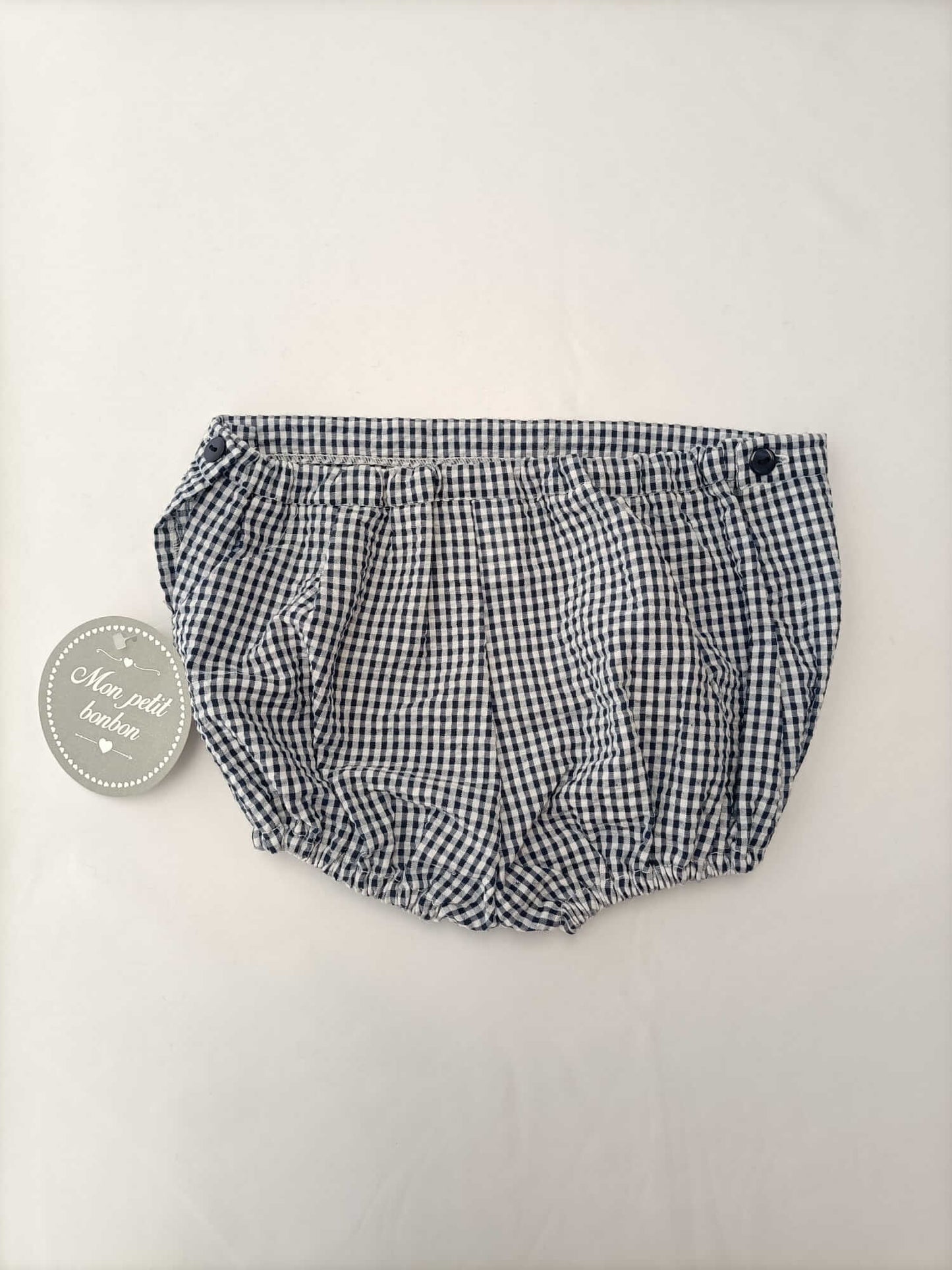 MON PETITE BOMBON. Pantalón cuadros azules T.4 meses