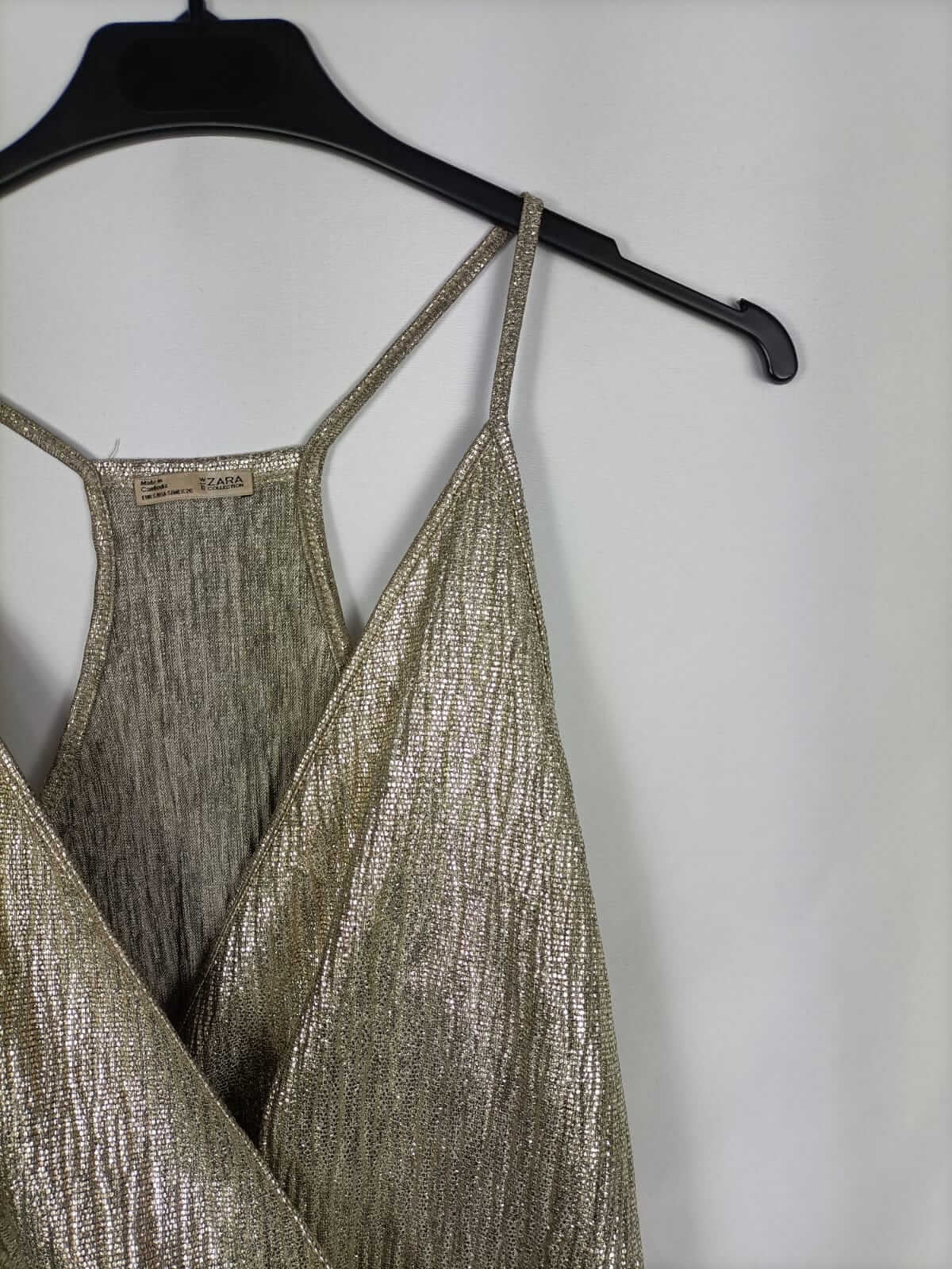 ZARA.Top dorado escote cruzado T.s