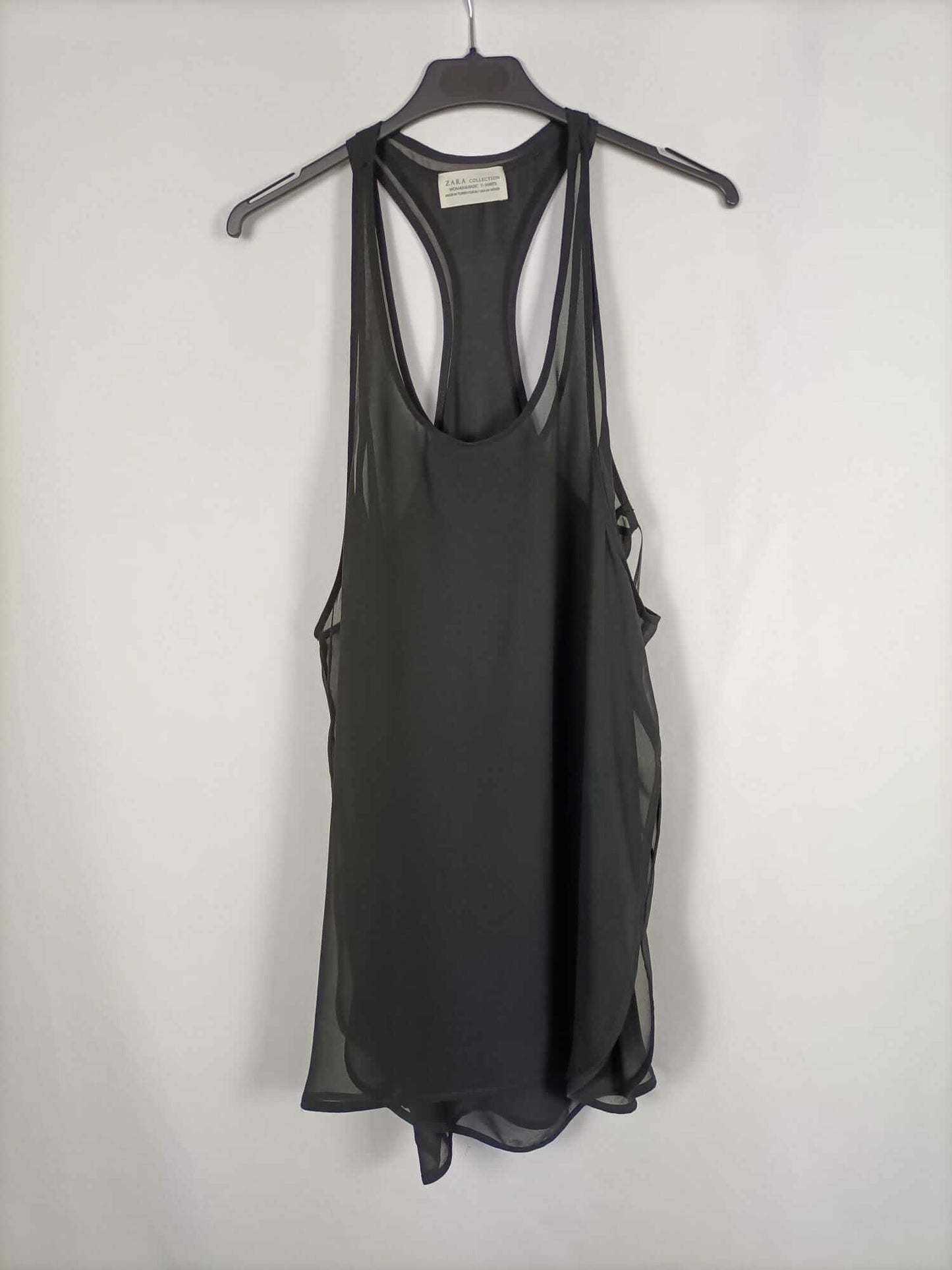 ZARA.Top doble capa negro T.m