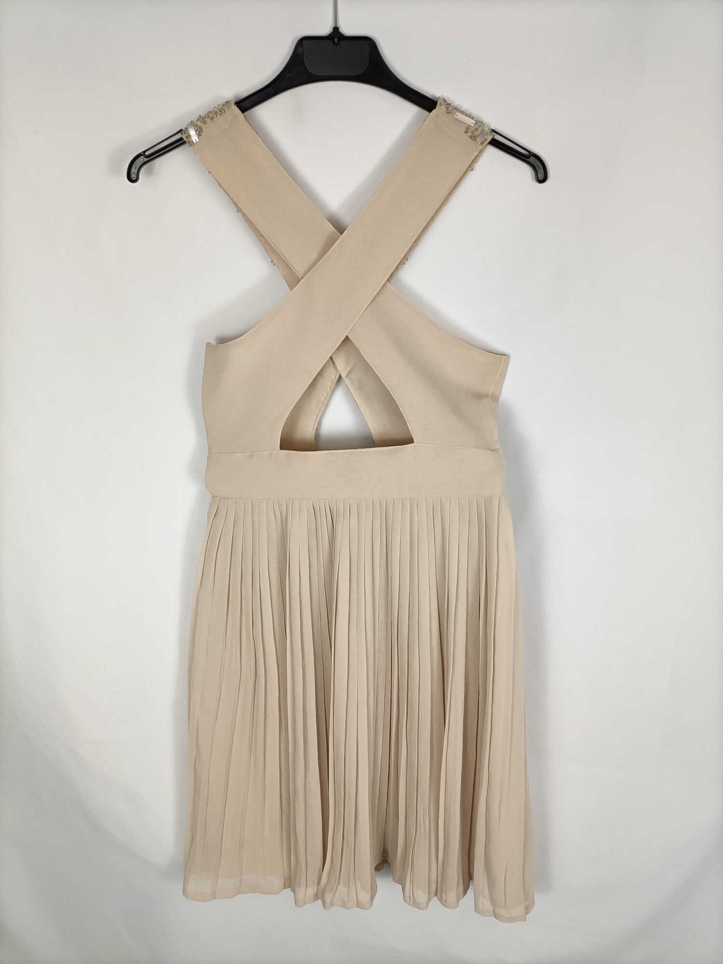 ASOS. Vestido rosa plisado pedrería T.36