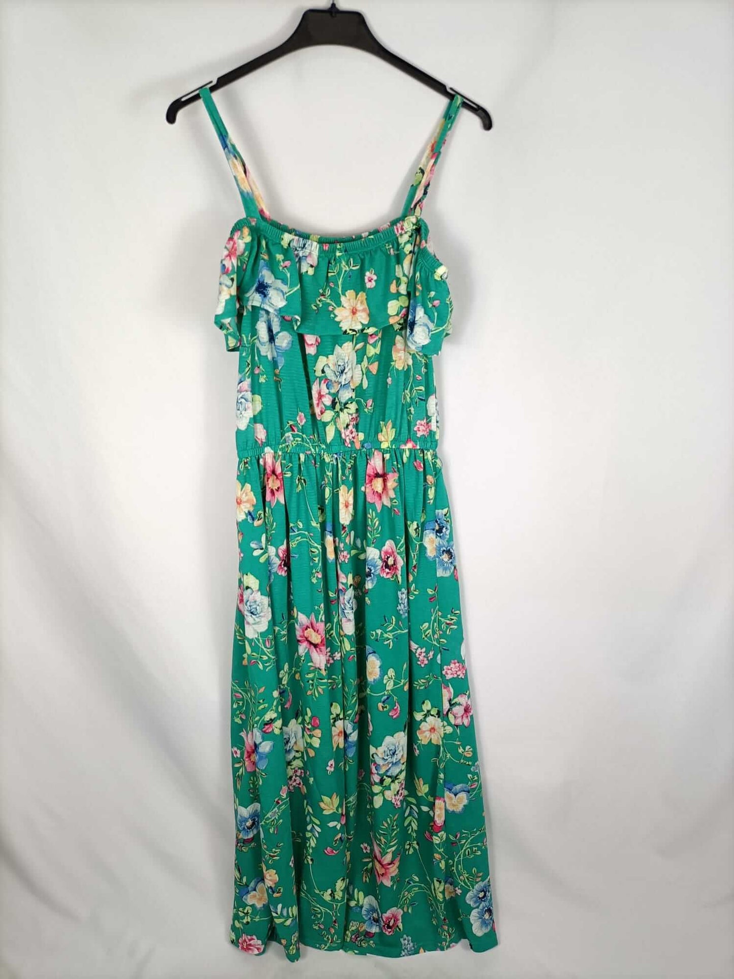 SPRINGFIELD. Vestido largo verde flores T.m