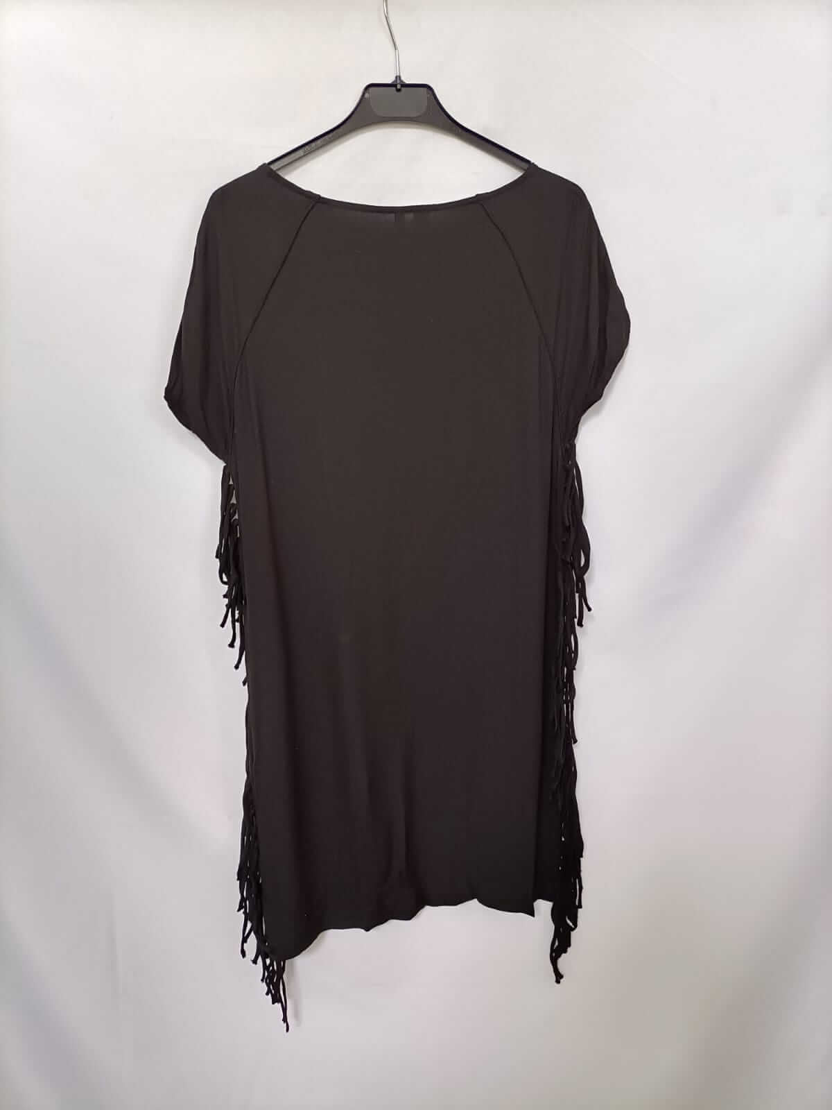 MANGO.Vestido negro flecos T.m