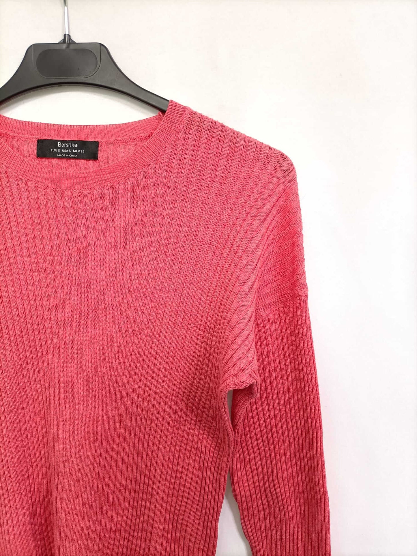 BERSHKA. Coral Pink Ribbed Ts Top