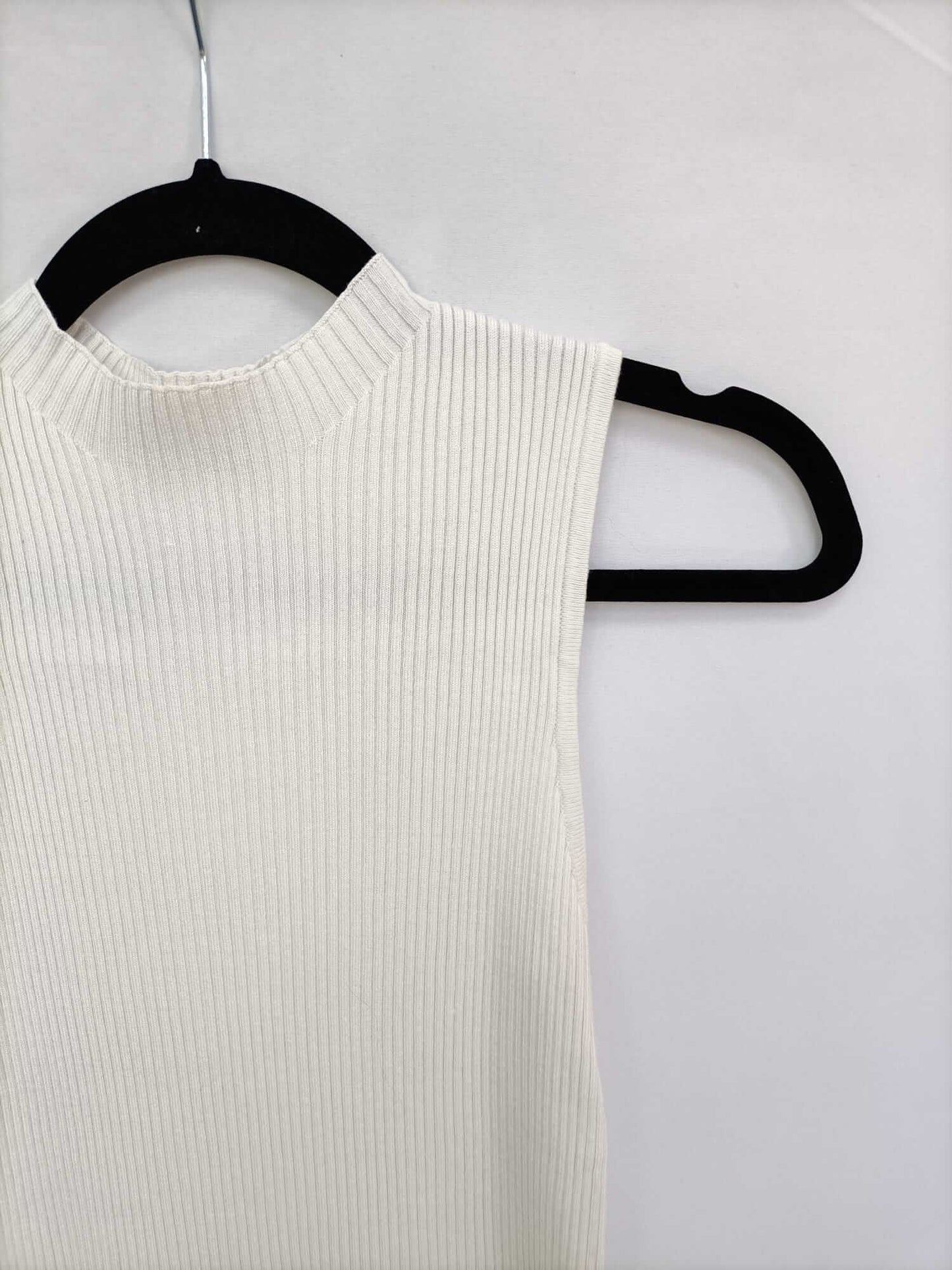 MANGO. Top punto canalé blanco T.s