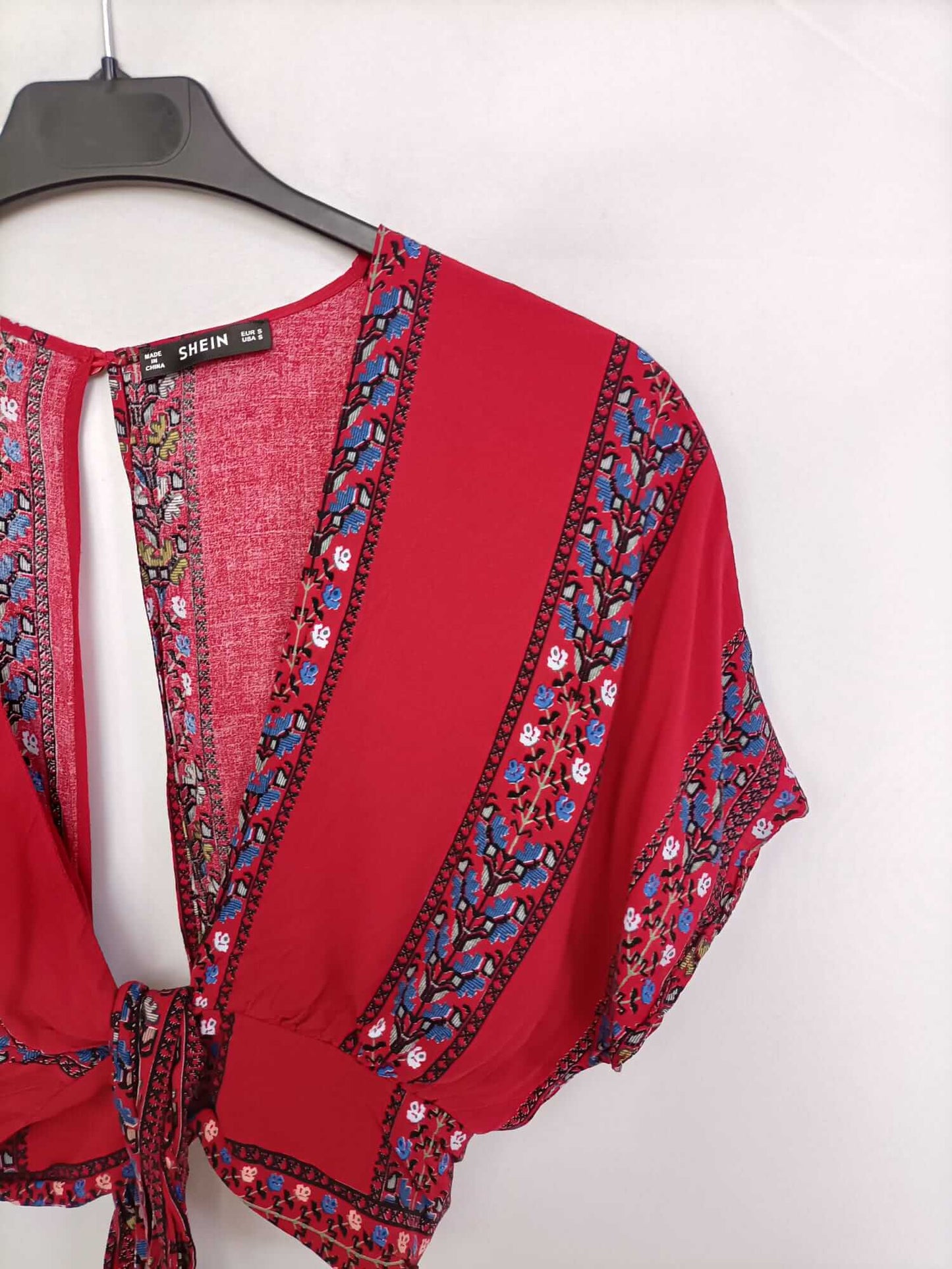 SHEIN. Burgundy Striped and Floral Ts Top