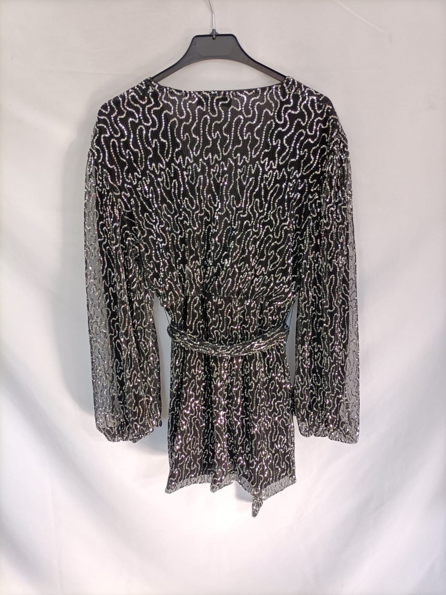 PRETTA LONDON.Vestido corto negro lentejuelas t.S/M