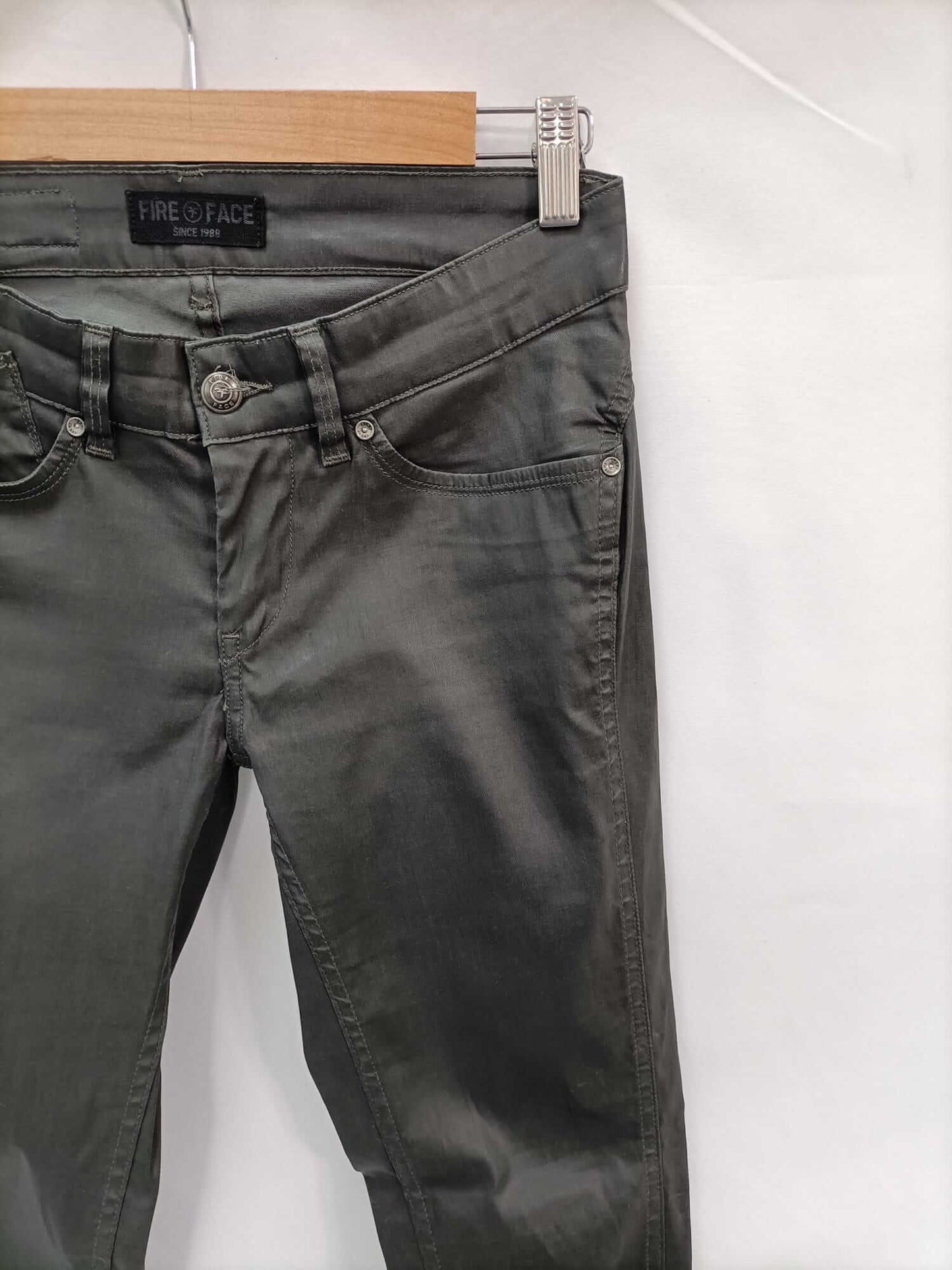FIRE FACE. Waxed grey trousers size 36