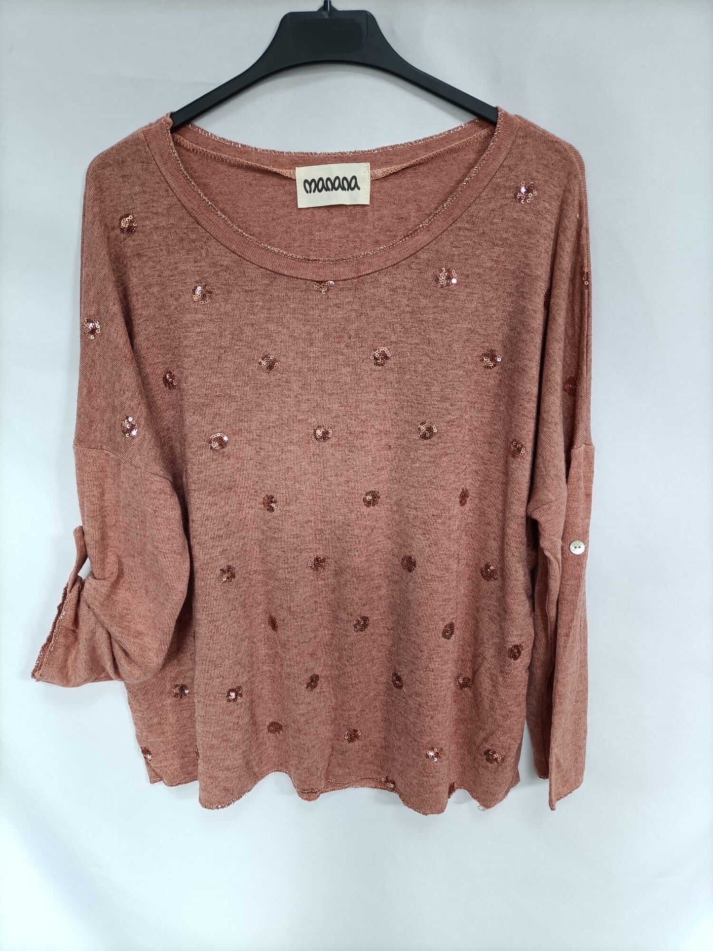 MANANA. Jersey naranja lentejuelas T.u (m/l)