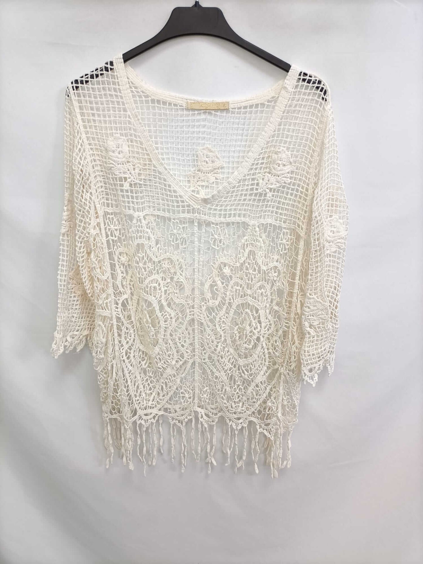 MOSNOVA.Top encaje beige flecos TU (s/m)