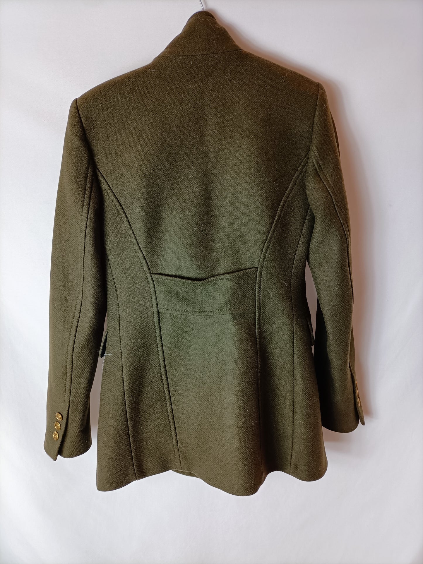 ZARA. Abrigo verde botones dorados. T XS