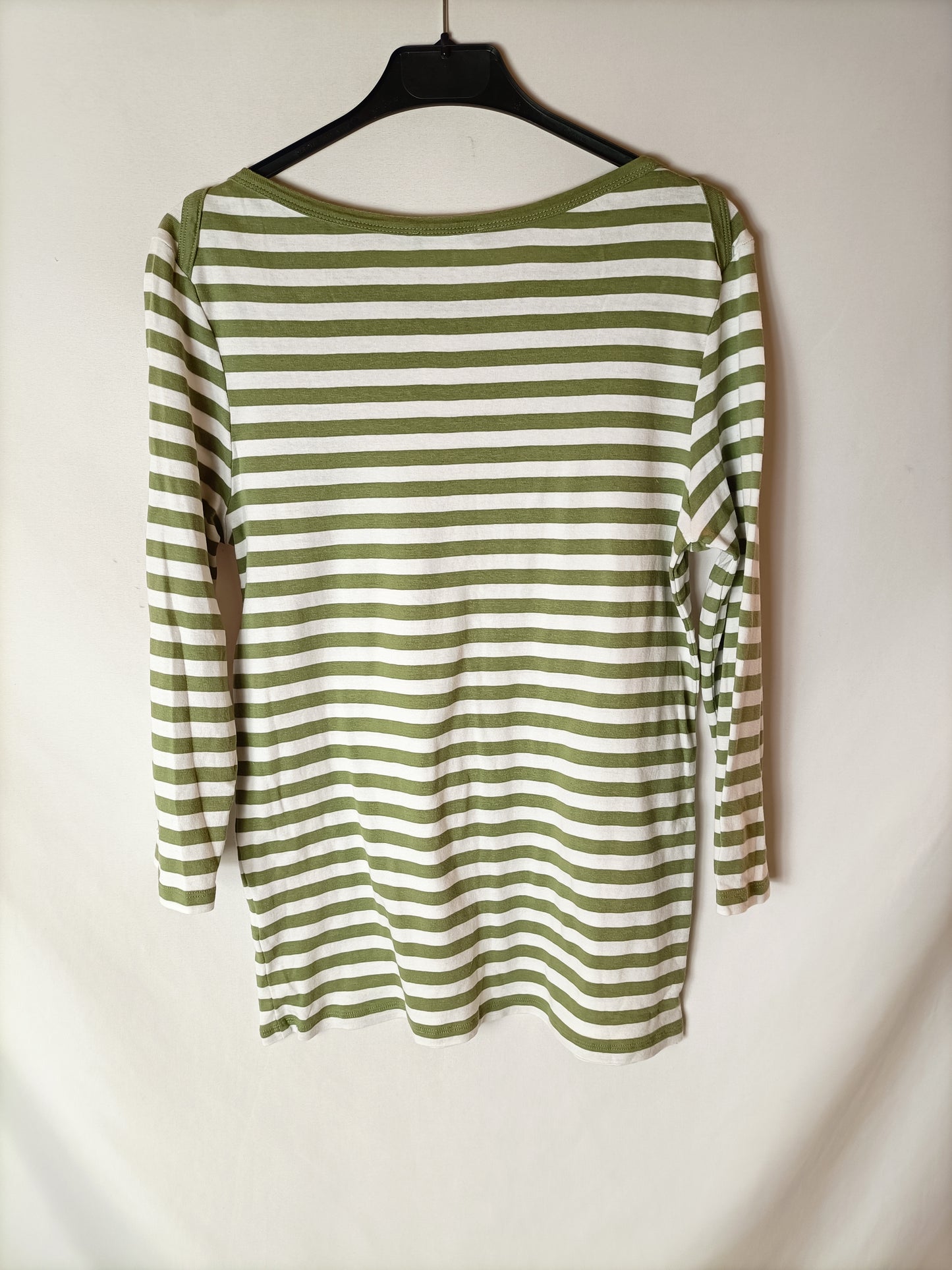 BENETTON. Camiseta rayas verde y blanca T.l