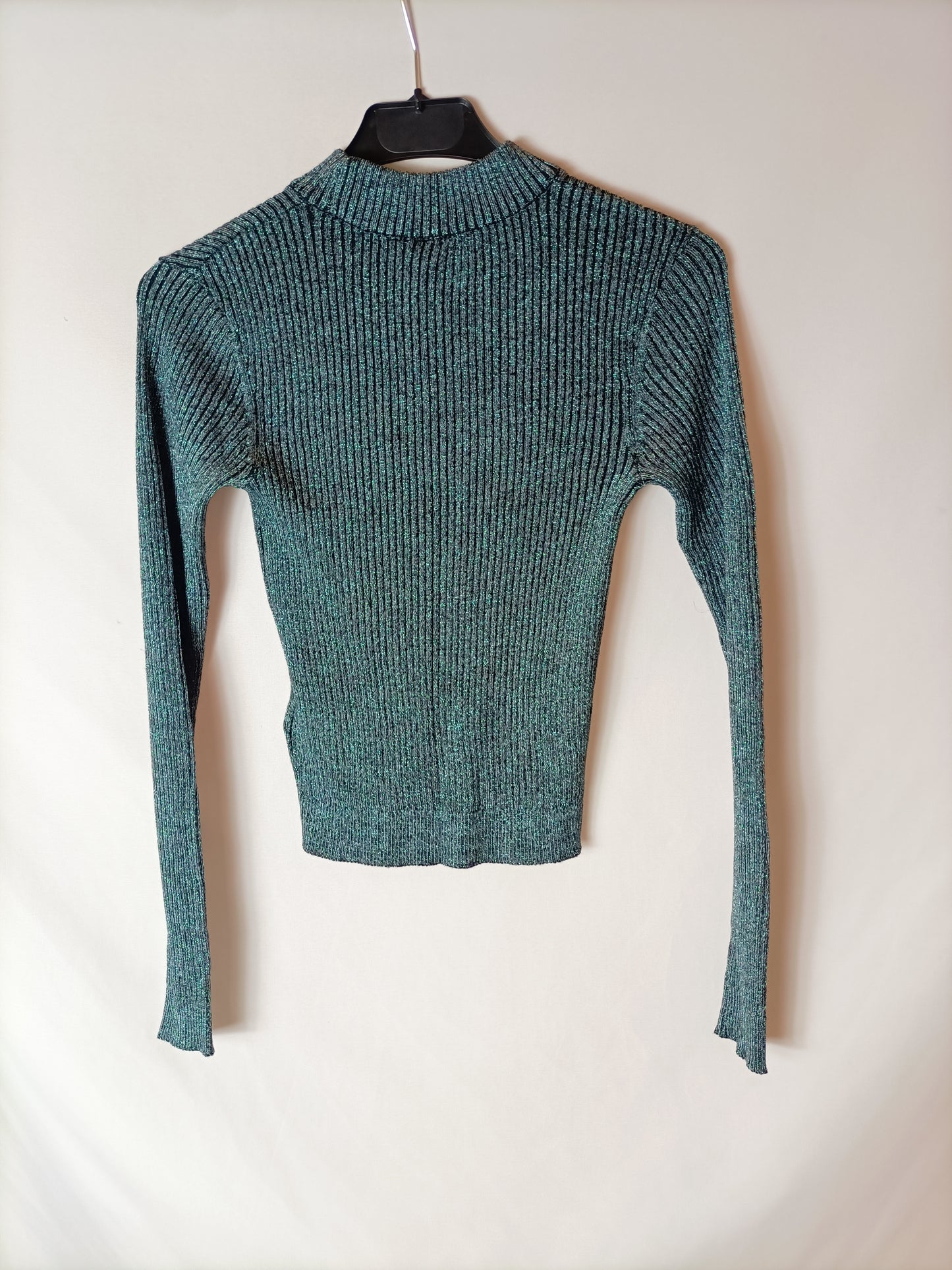 H&M. Top azul con hilos brillantes T.xs