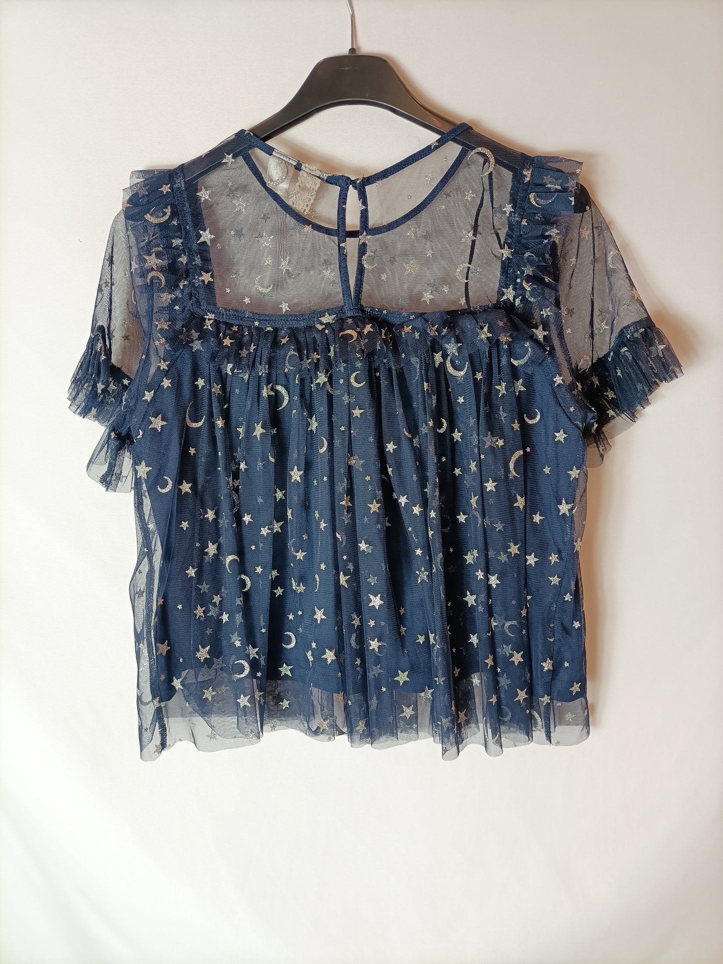 H&M. Top tul azul estampado. T S