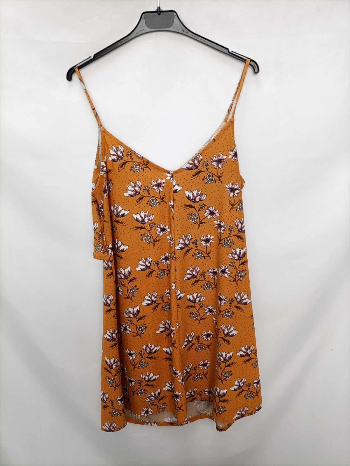 MANGO. Vestido corto mostaza flores T.m