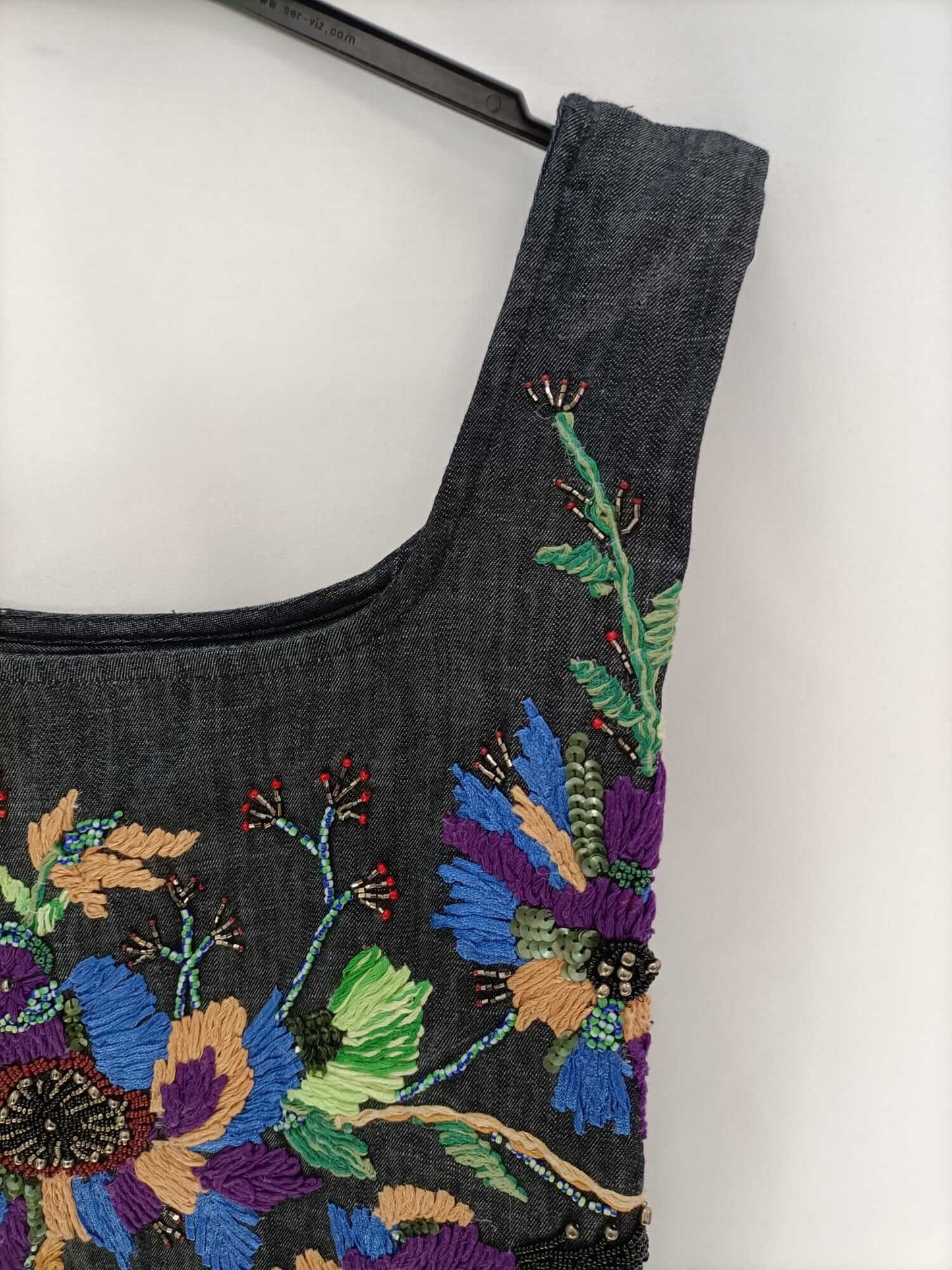 ZARA.Bolso tejido denim bordado