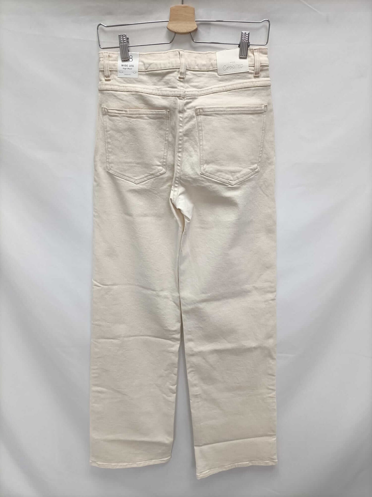 MANGO.Pantalones wide leg beige T.38