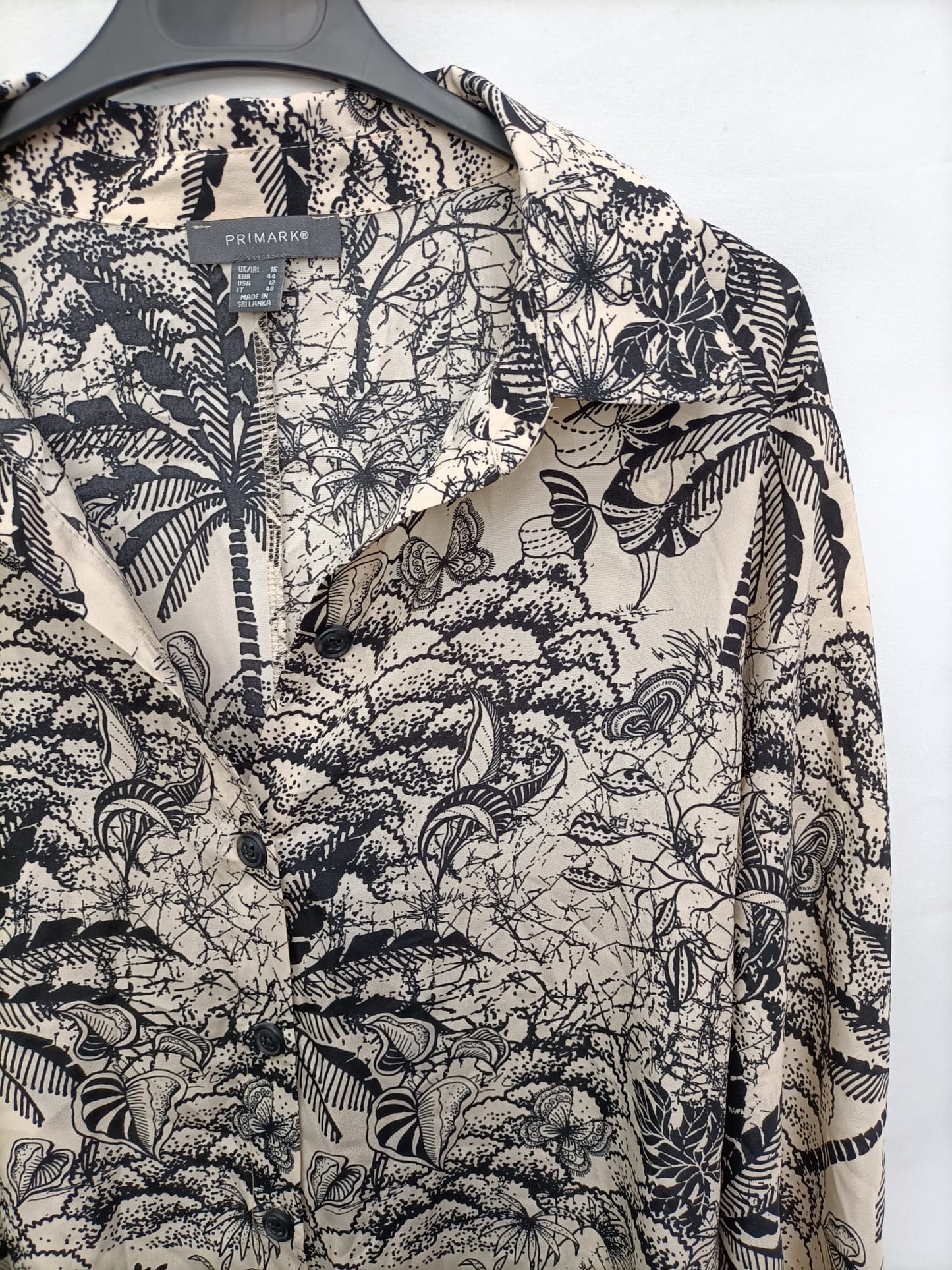 PRIMARK.Beige black print blouse T.44