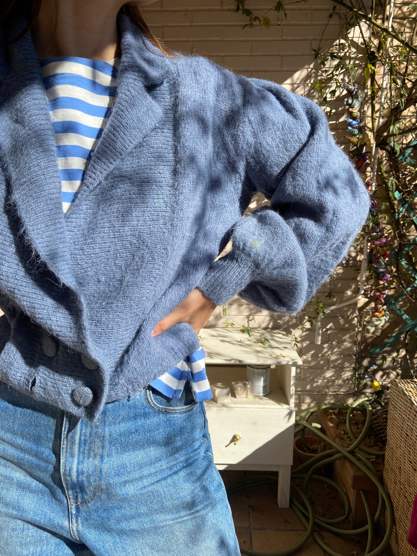 ZARA. Cárdigan cruzado azul T.m (tara)