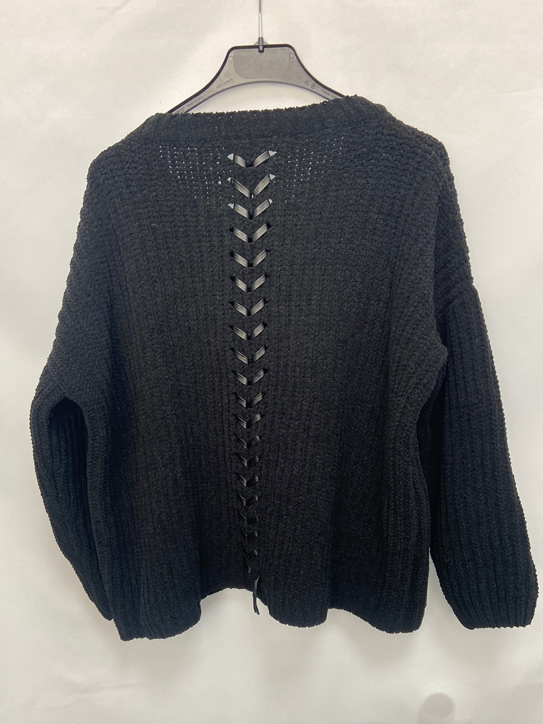 ELLI WHITE.Jersey negro detalle cuerdas polipiel T.S/M