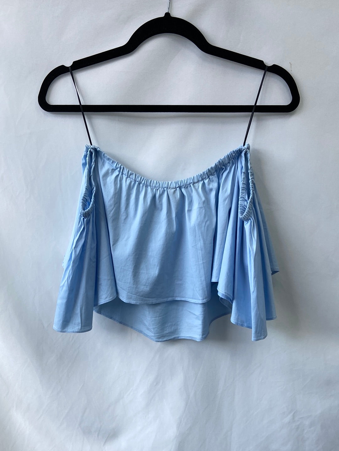 ZARA.Top azul hombros T.S
