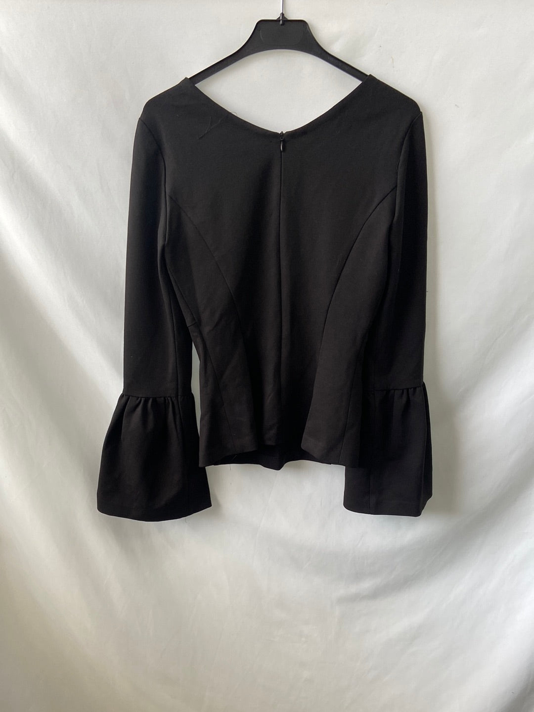 TENAX. Black ruffled T-shirt, size 40