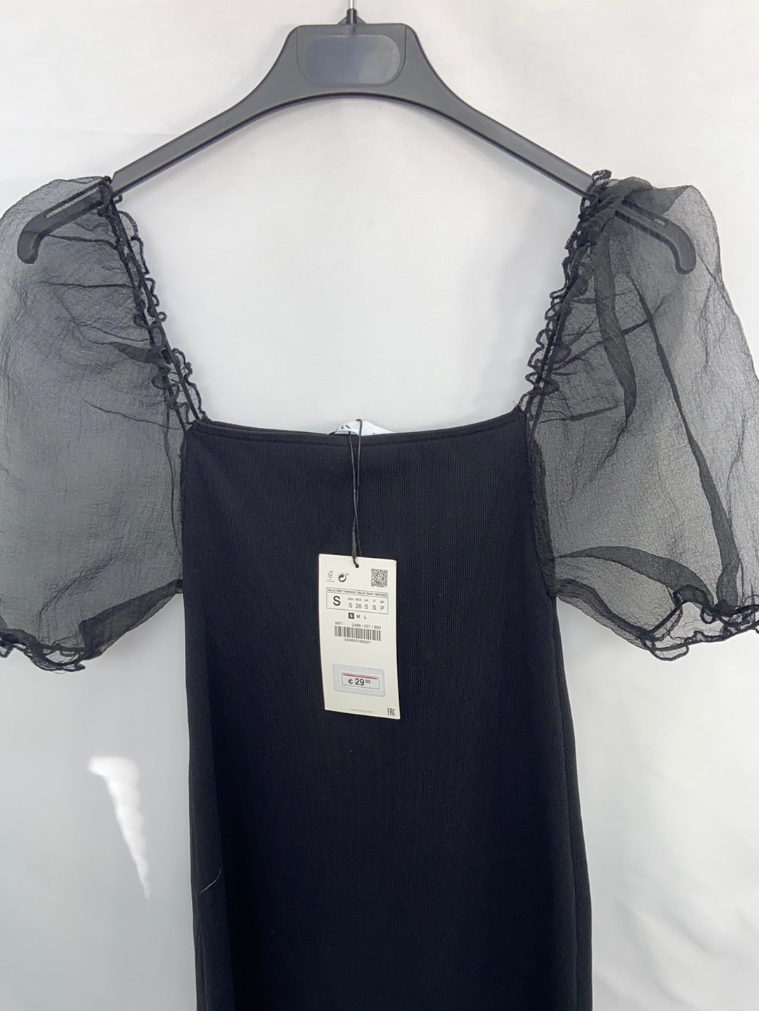ZARA.Vestido punto mangas gasa T.S
