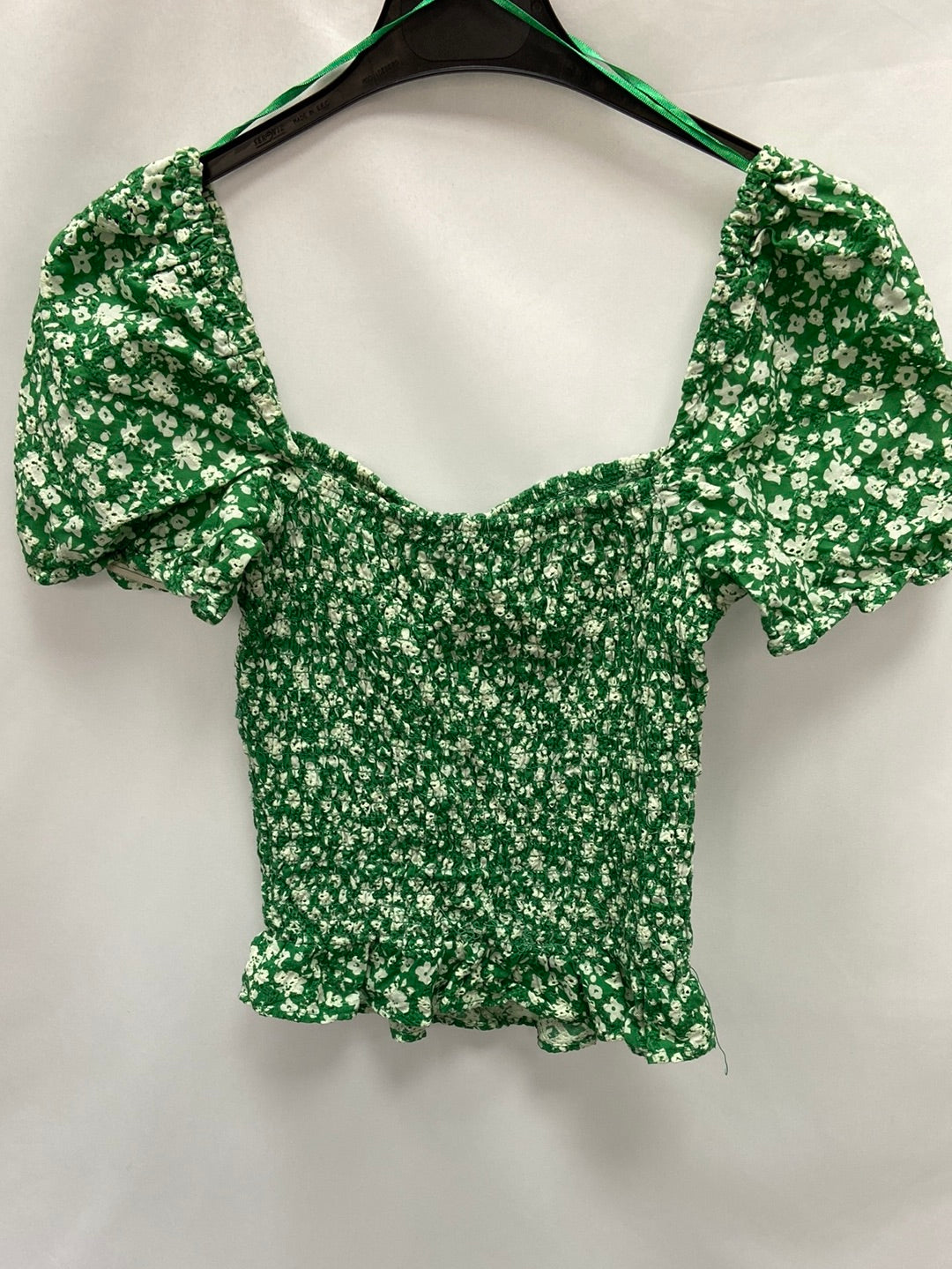 BERSKA.Top nido de abeja verde flores T.XS