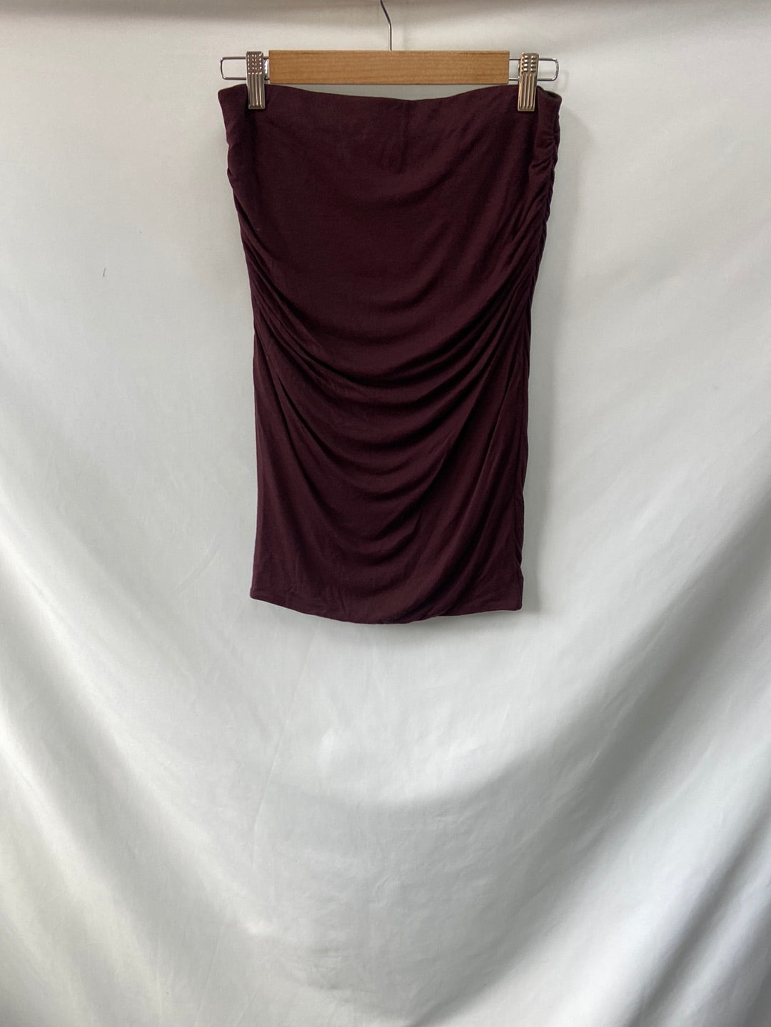 BY TIMO. Burgundy gathered dress, size M