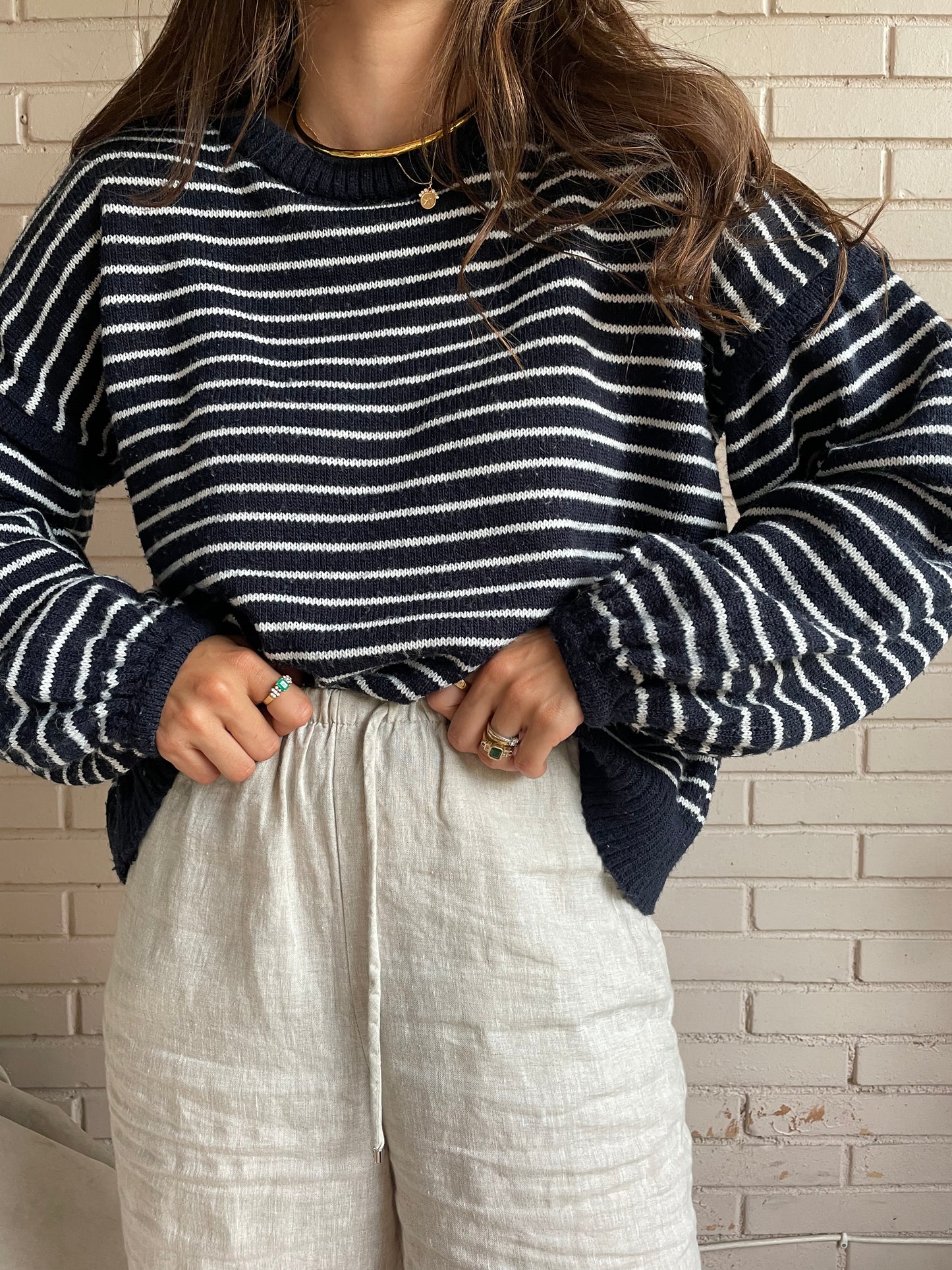 FÓRMULA JOVEN.Jersey azul marino rayas T.40