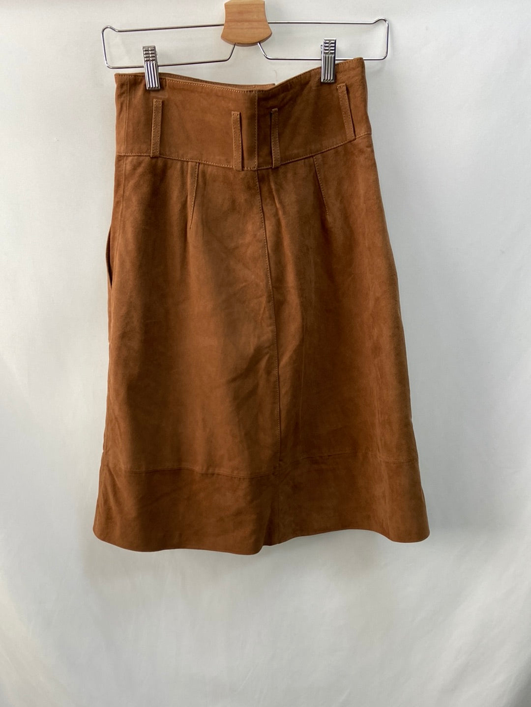 MASSIMO DUTTI.Camel leather midi skirt T.xs (tara)