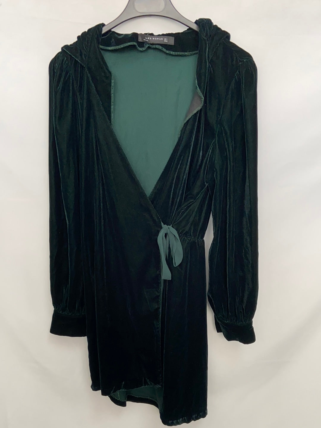 Vestido Corto Vestido Verde Cruzado Zara Terciopelo Verde Capucha