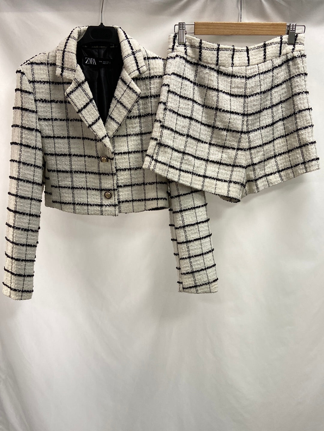 ZARA.Shorts tweed cuadros T.s