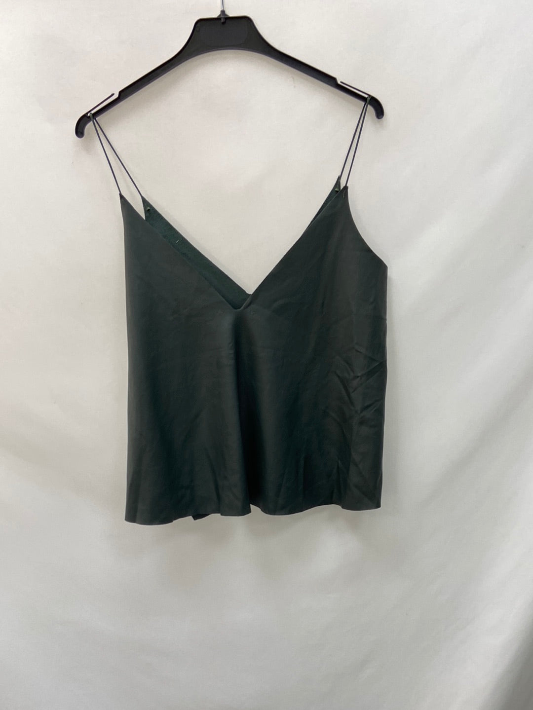 ZARA.Top verde polipiel T.s