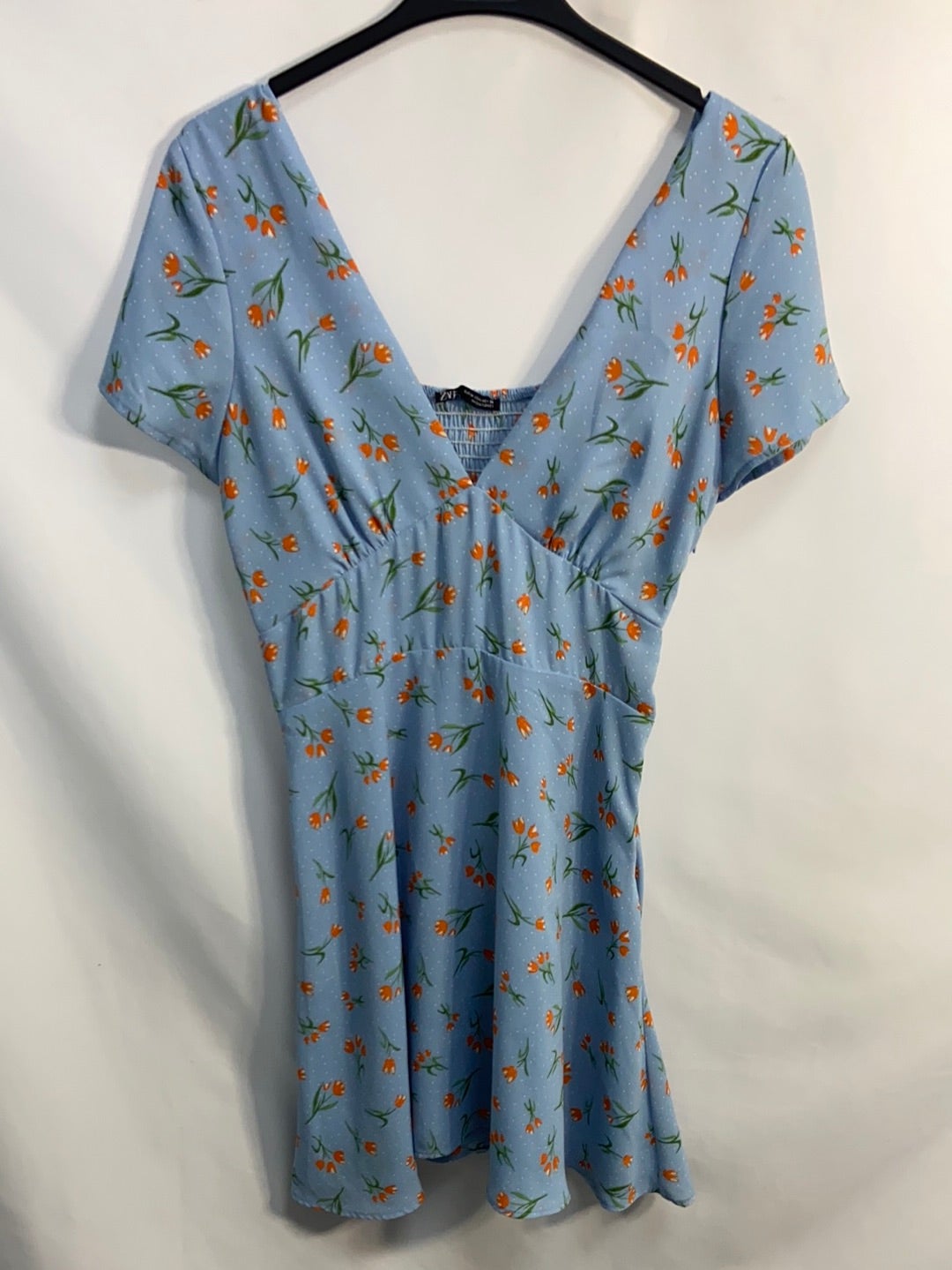 blue dress for baby girl Zara Blue and White Floral Ruffle Sleeve Mini Dress main image 1