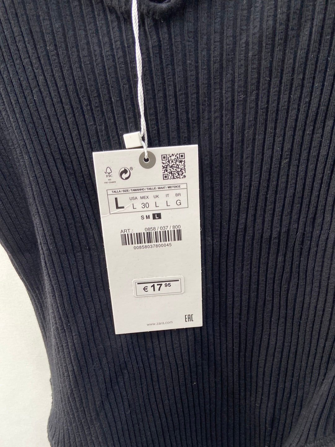 ZARA.Body negro canalé T.L