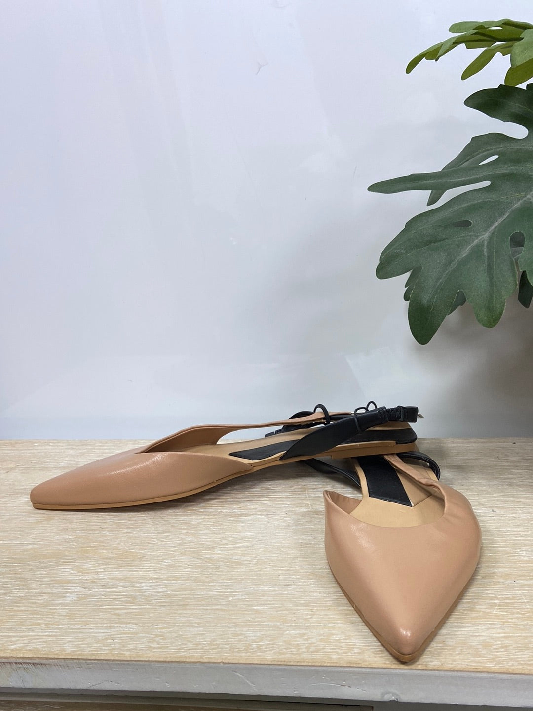 ZARA. Sandalia plana beige pico T.38