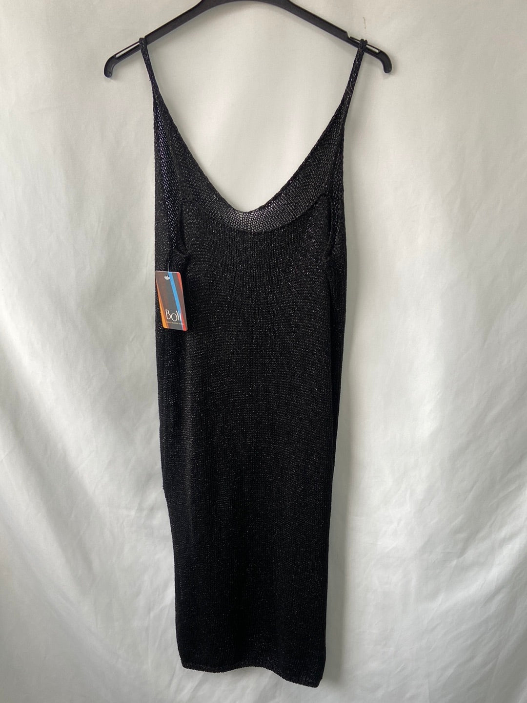 OTRAS.Vestido midi punto negro hilos plata T.s/m