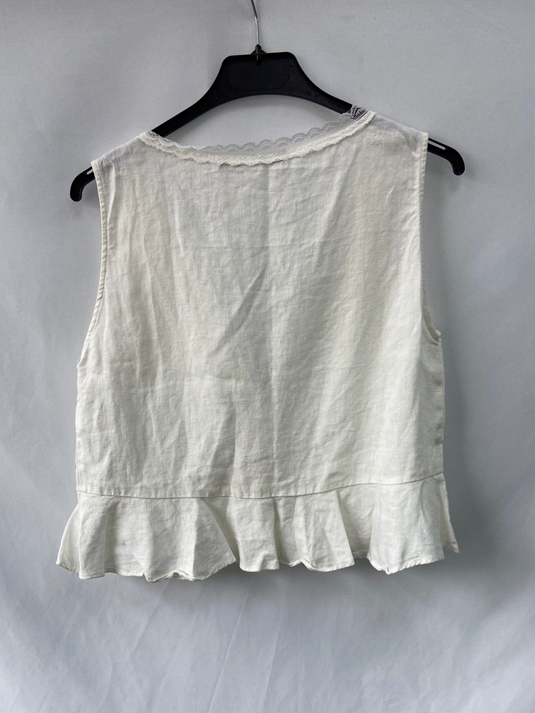 ZARA.Top beige Lino encaje T.S (Tara)