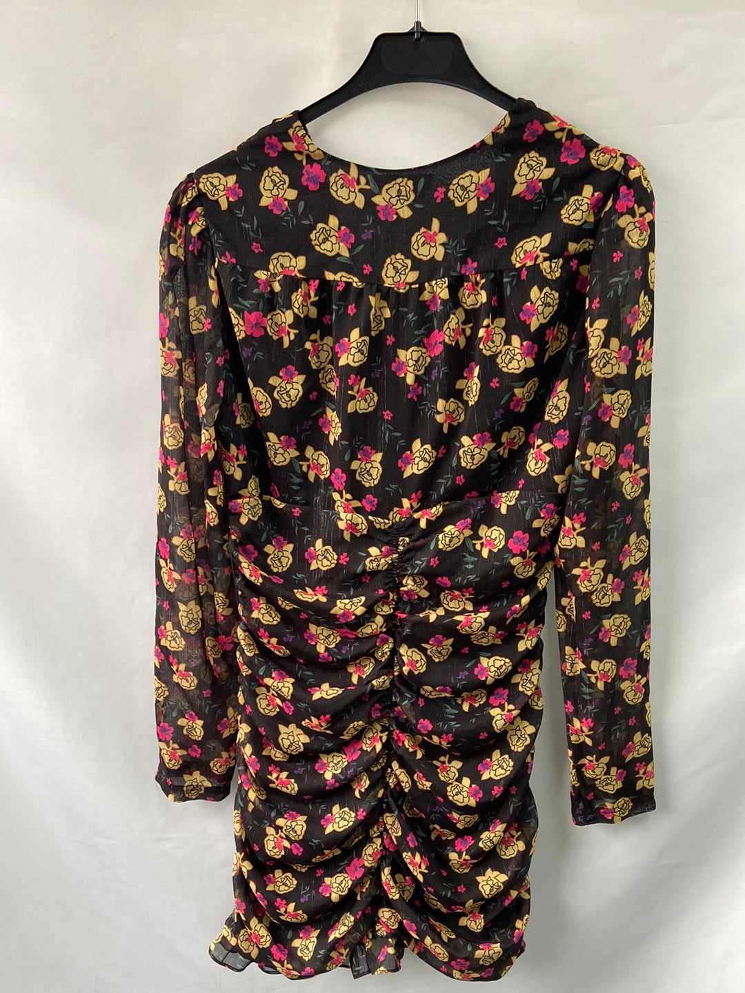 COLOURFUL REBEL vestido corto negro fruncido T.m