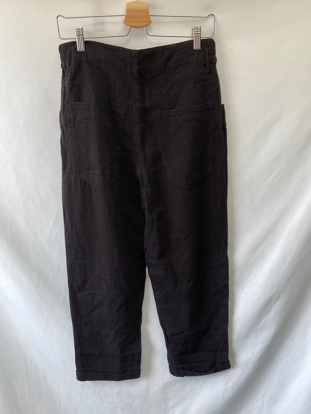 ZARA. Pantalones lino negro T.s