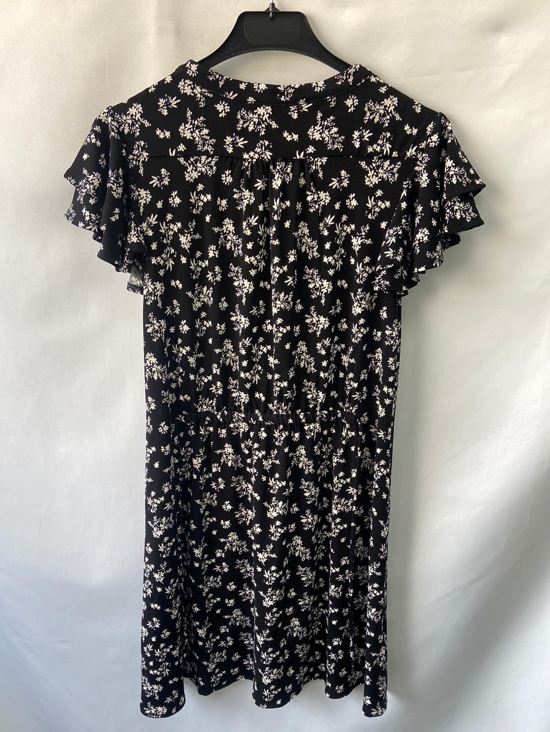 MANGO.Vestido corto negro flores T.XS