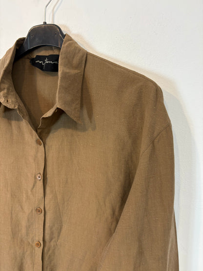 CORTANA. Camisa marrón lino y seda. T 38